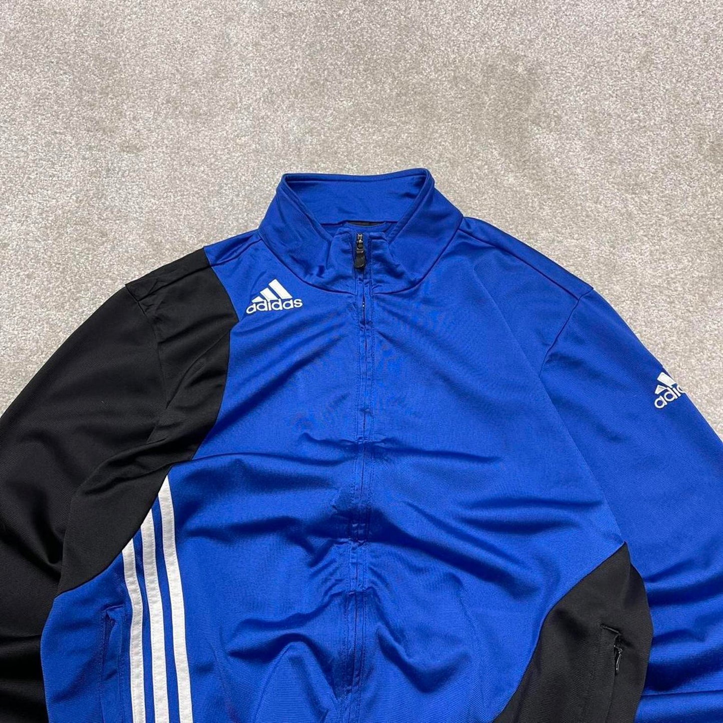 Vintage Adidas track jacket Medium men's y2k 00s style blue funky sports tracksuit