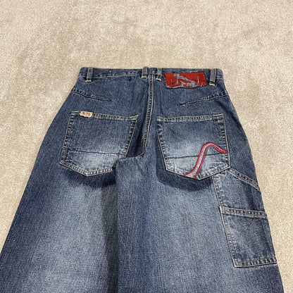 Y2K baggy embroidered jeans wide leg blue denim DrunkNMonkey loose carpenter jeans