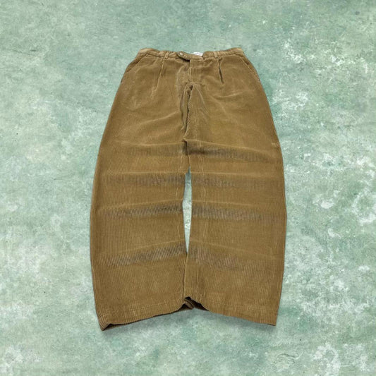 Vintage loose pleated jumbo corduroy pants tan Viotti wide wale chunky cord trousers
