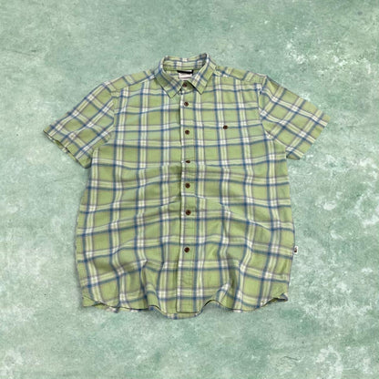 North face checkered short sleeve shirt y2k green TNF surf style check shirt summer festival