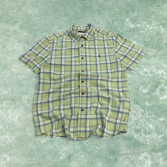 North face checkered short sleeve shirt y2k green TNF surf style check shirt summer festival