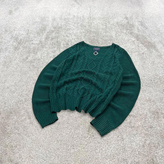 00s CHAPS knit sweater jumper embroidered M women's green knitted pull over y2k 90s style
