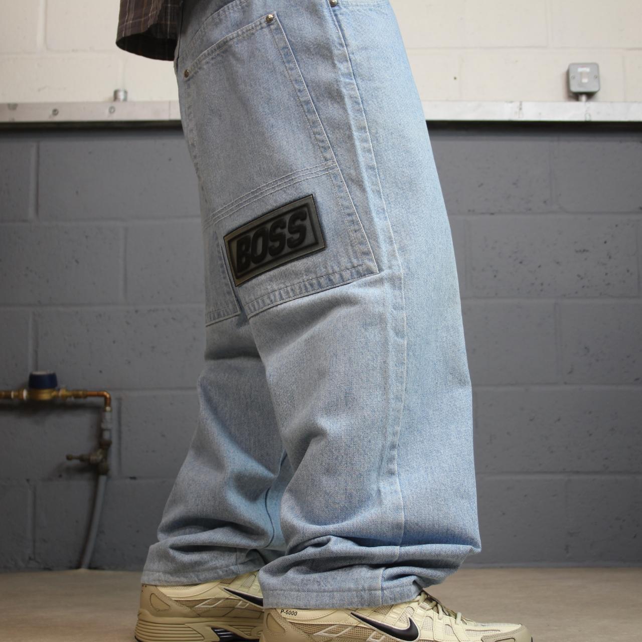 Vintage BOSS baggy jeans y2k W32L28 washed blue denim wide leg skater JNCO style deep pockets
