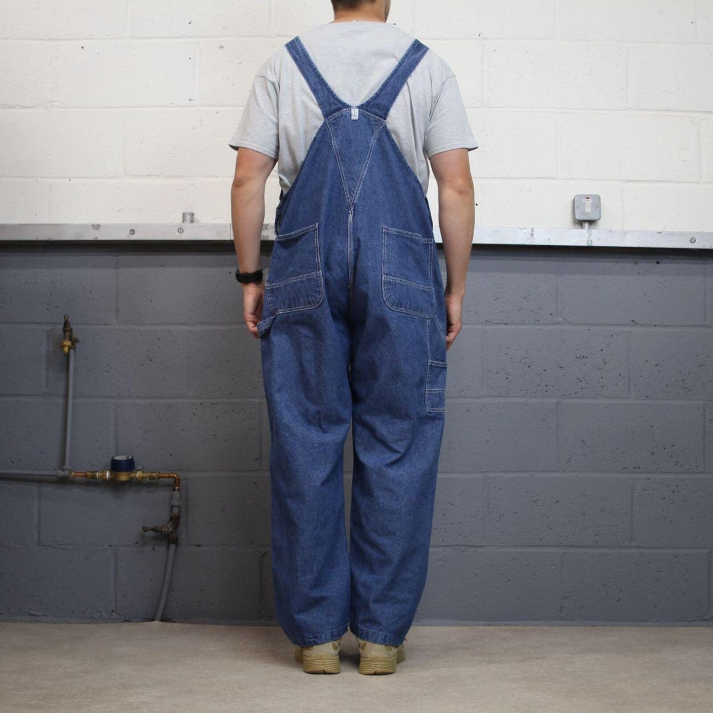Vintage y2k denim dungarees loose leg blue Key workwear bib & brace overalls utility