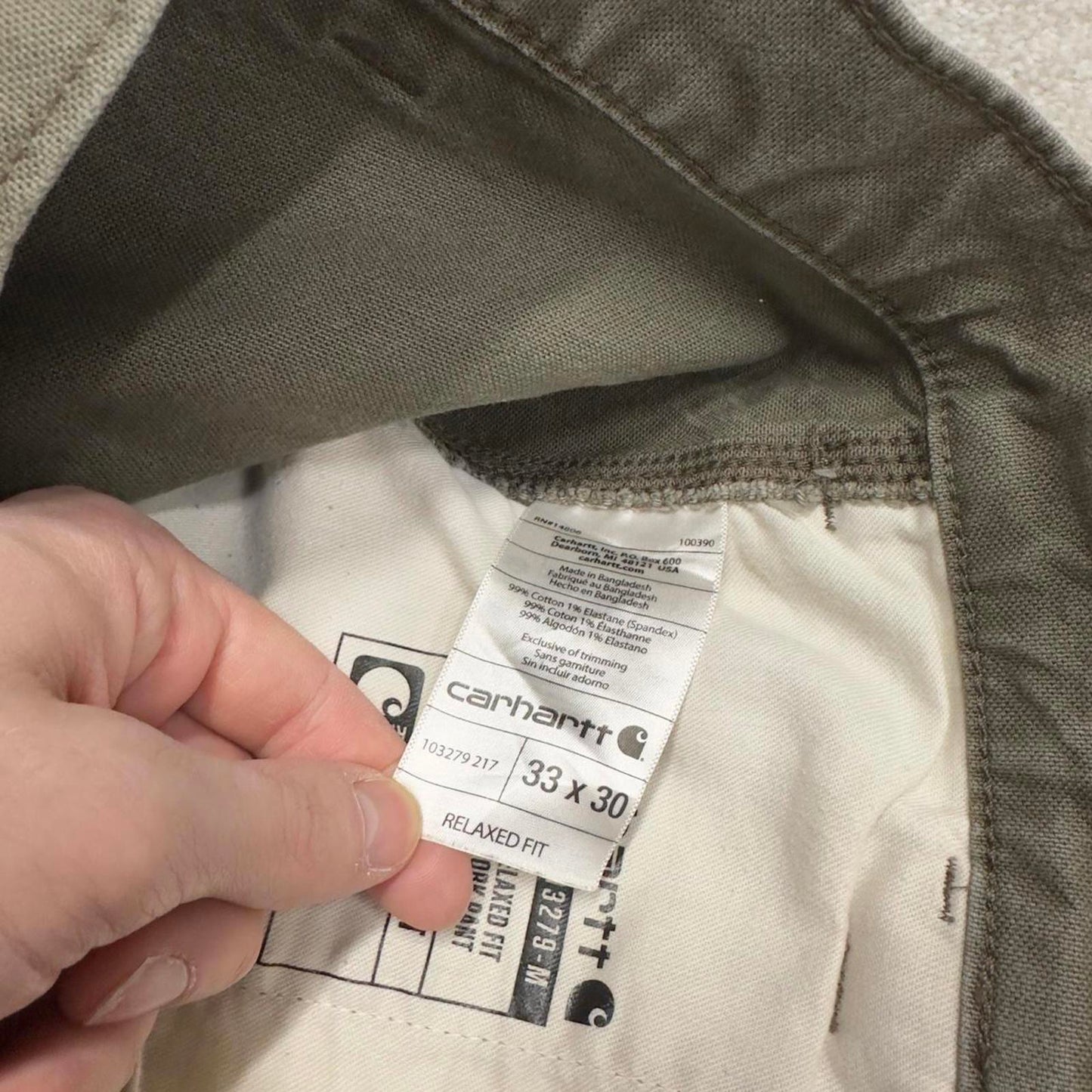 Y2K Carhartt carpenter jeans W33L30 green Relaxed straight canvas skate style workwear cargo pants