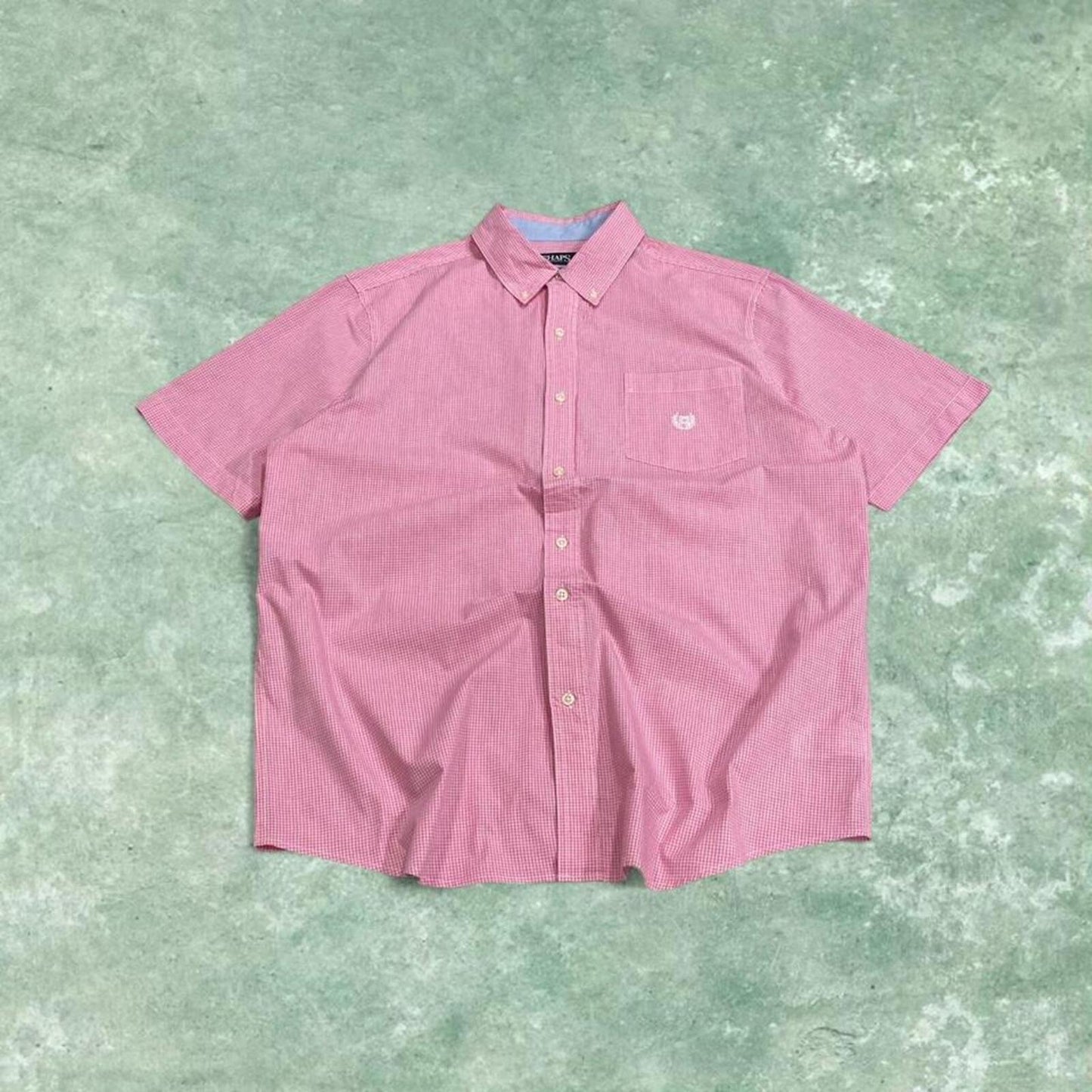 CHAPS checkered short sleeve shirt pink Surf style check shirt summer festival