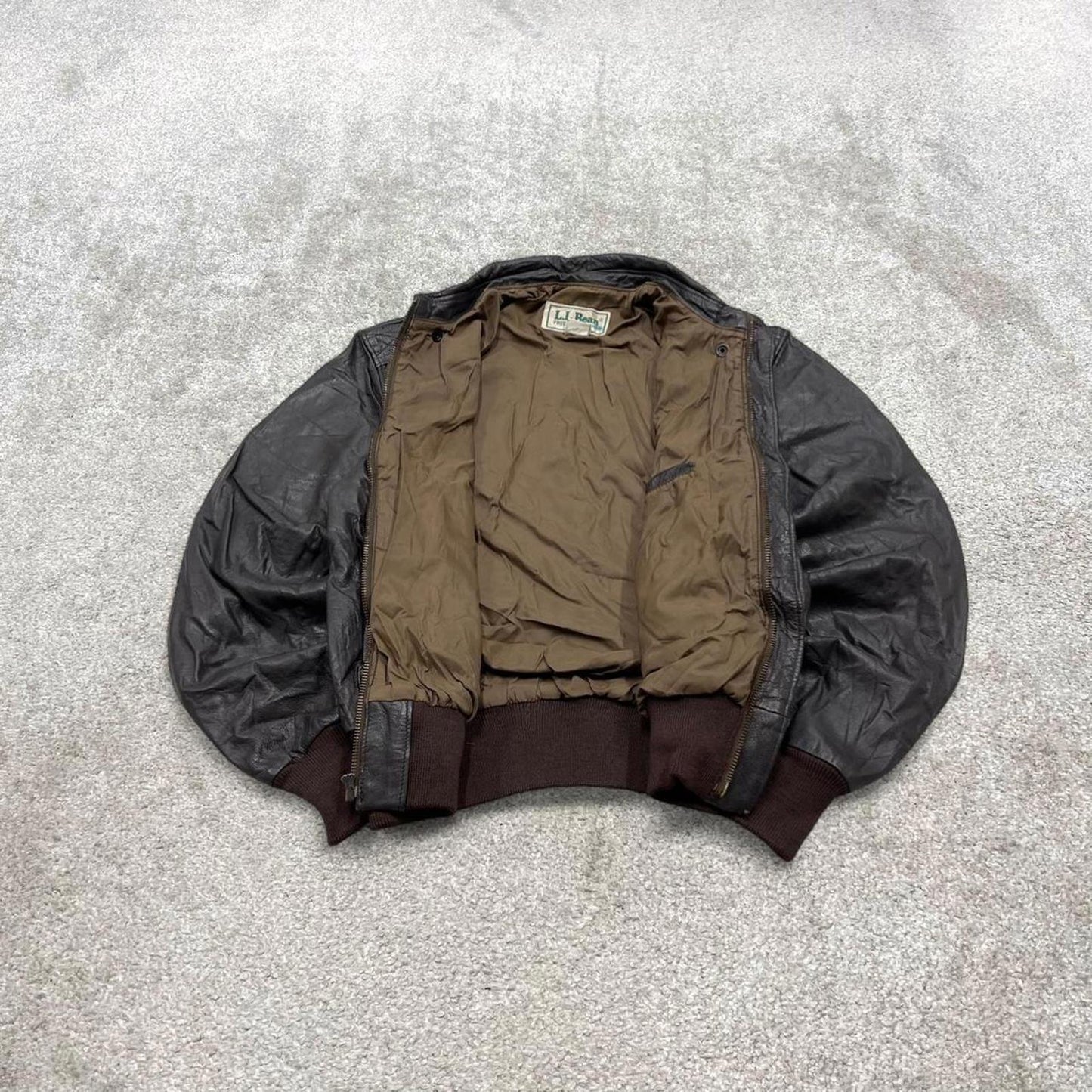 Vintage leather flight aviator bomber jacket brown L.L.Bean boxy genuine goatskin leather coat