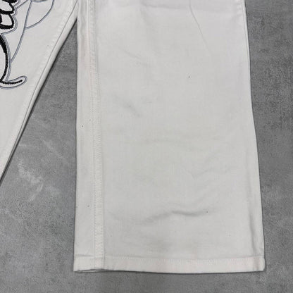 Mens baggy Sean John jeans W32 L27 white loose embroidered design hip hop jeans