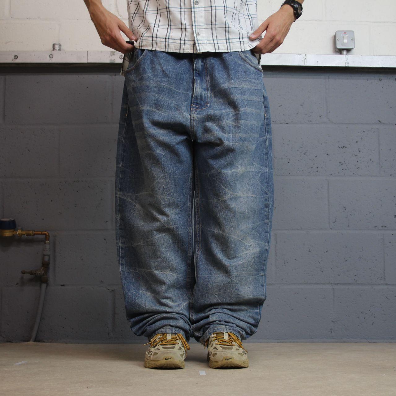 Phat Classic embroidered jeans loose washed blue denim Y2K Phat Farm loose surf style pants