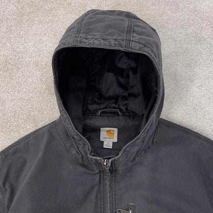 Charcoal grey Carhartt hooded active jacket XL duck canvas bomber