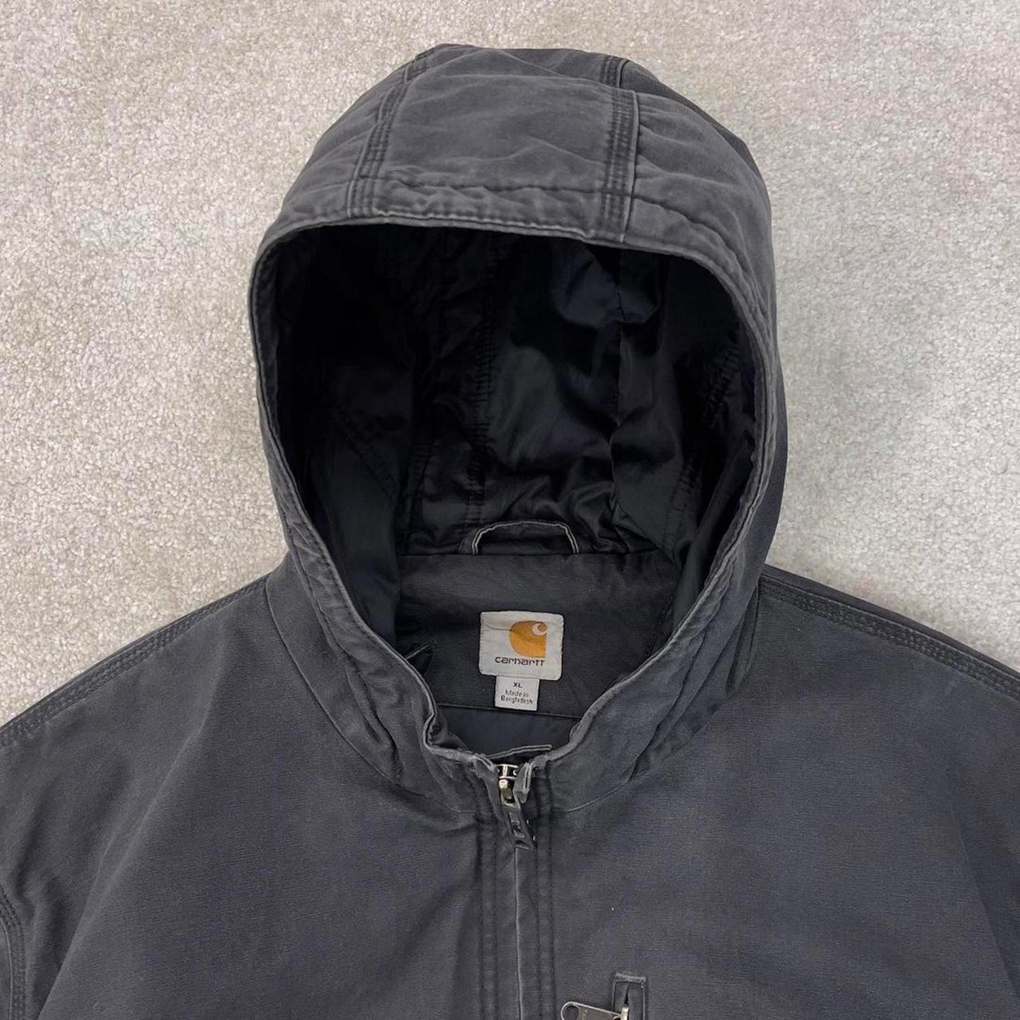 Charcoal grey Carhartt hooded active jacket XL duck canvas bomber