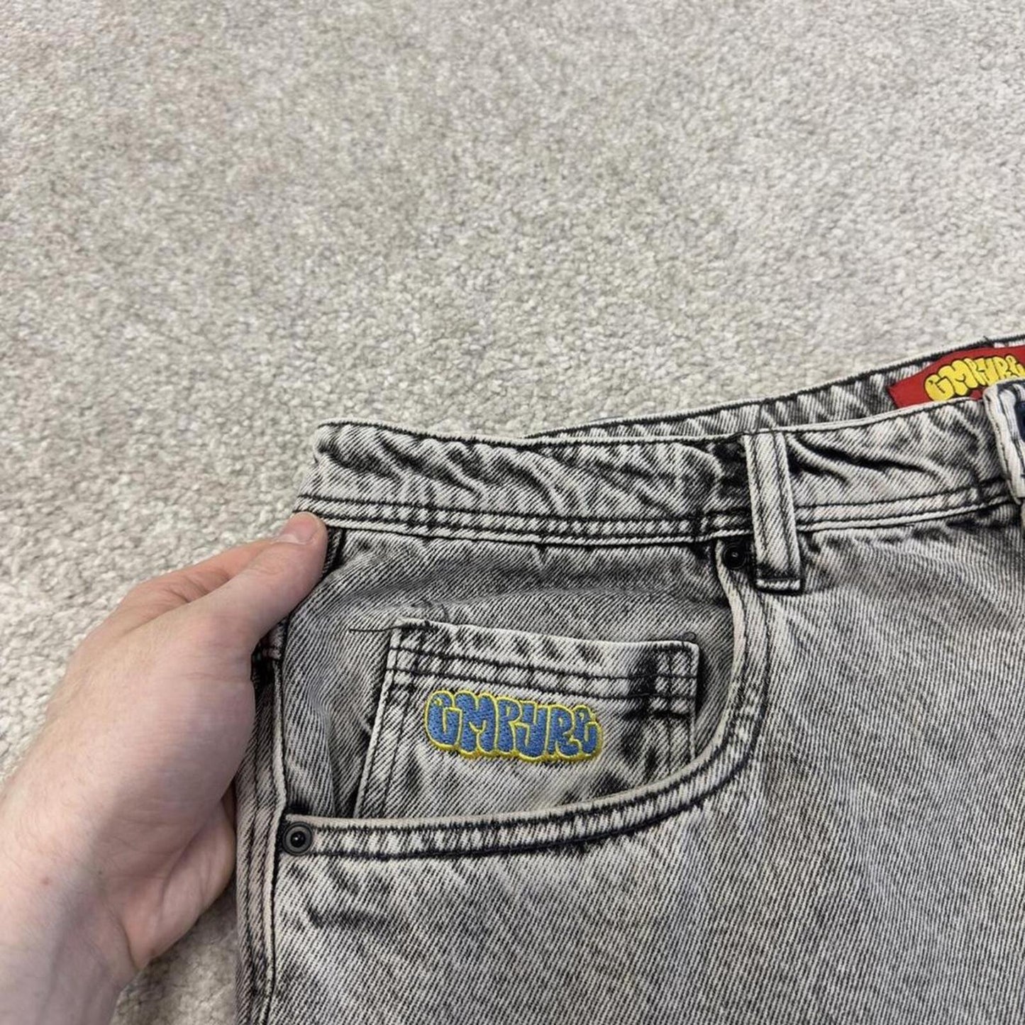 Y2K Extra baggy Empyre shorts long grey Wide leg skater style brand surf jorts