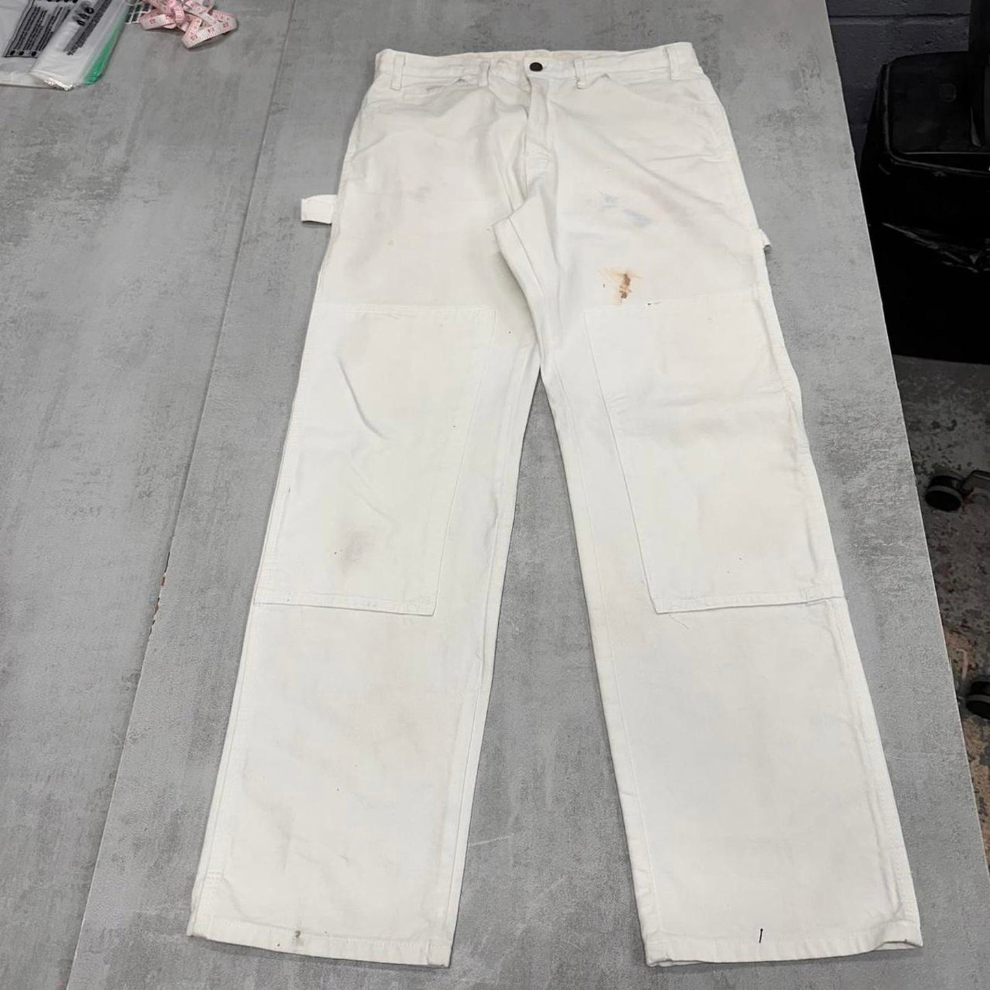 White Dickies double knee carpenter jeans W32L32 loose canvas painters workwear pants