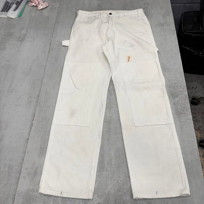White Dickies double knee carpenter jeans W32L32 loose canvas painters workwear pants