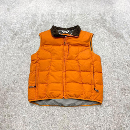 Y2K GAP technical puffer gilet M men’s orange full zip padded vest outdoors hiking autumn