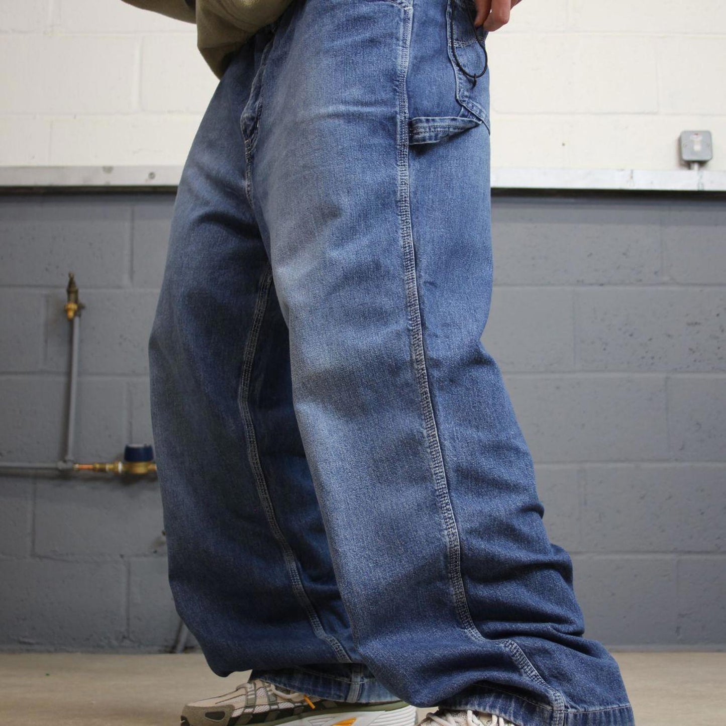 Vintage Y2K baggy carpenter jeans blue Loose wide-leg B.U.M Equipment denim skater style cargo pants