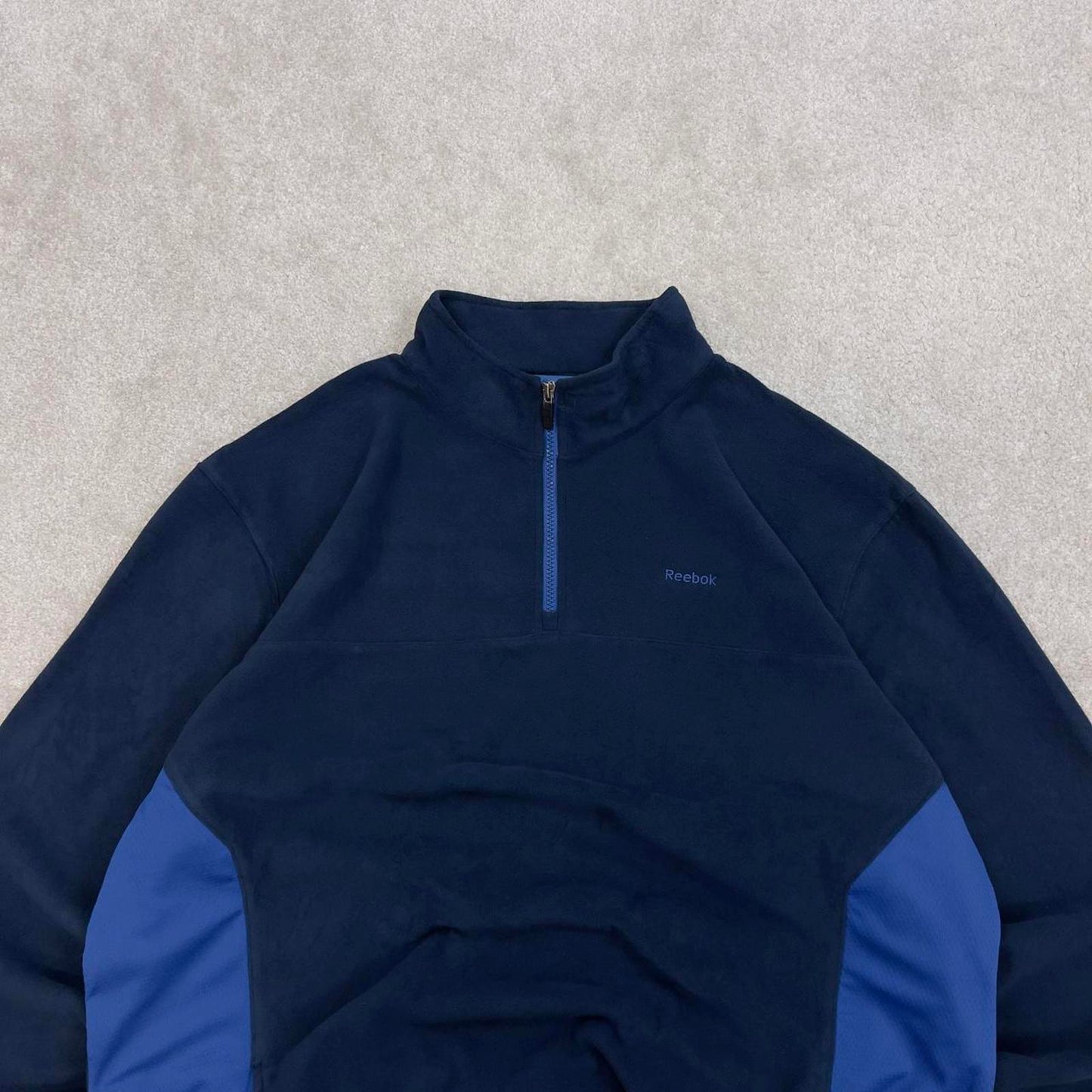 Navy Blue Reebok technical fleece XXL y2k style quarter zip autumn outdoors wear casual paneled
