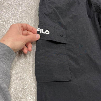 00s Fila cargo tracksuit bottoms y2k S black joggers embroidered logo gym wear trackies