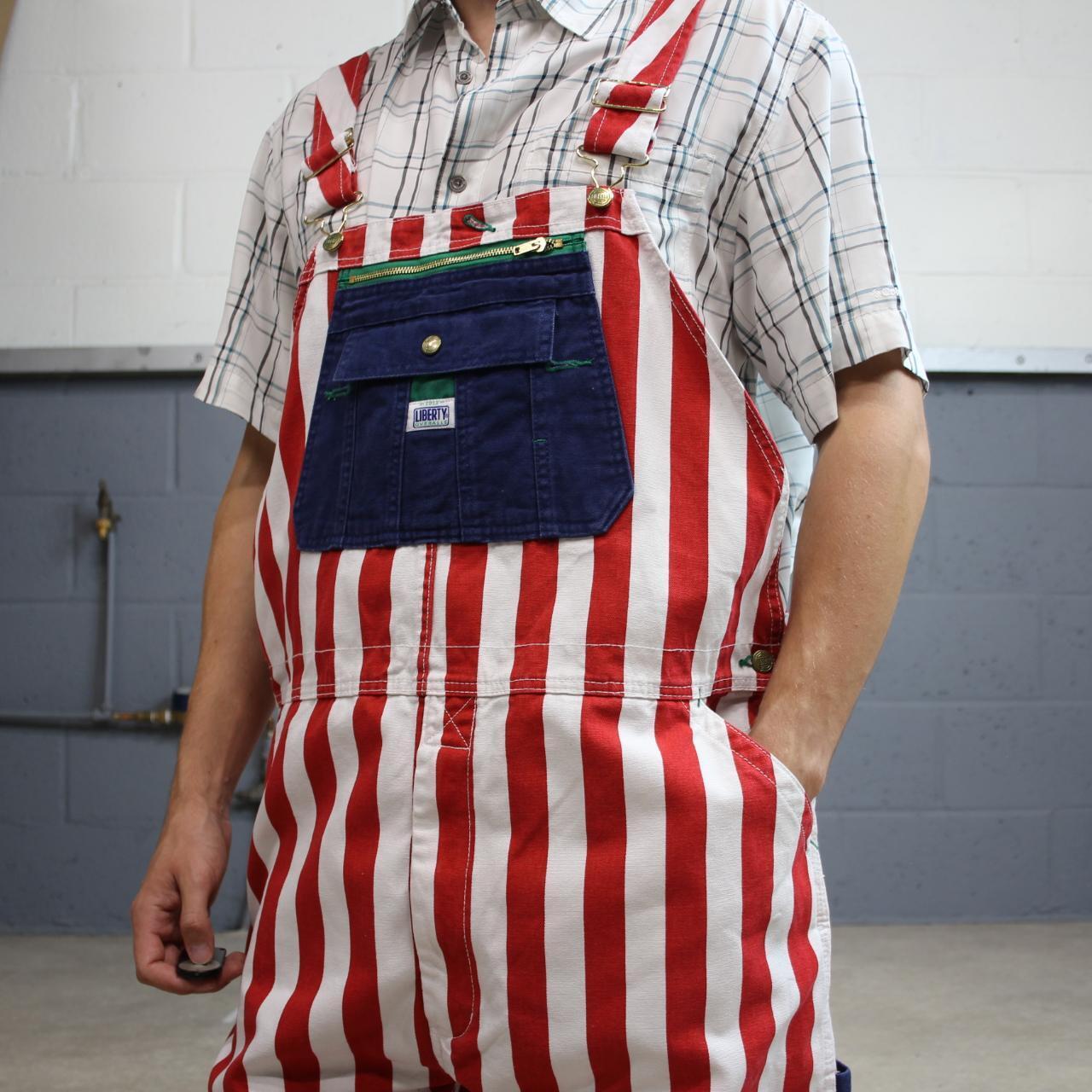 Vintage stripe baggy liberty dungarees 00s denim overalls red white USA perfect festival /skate wear
