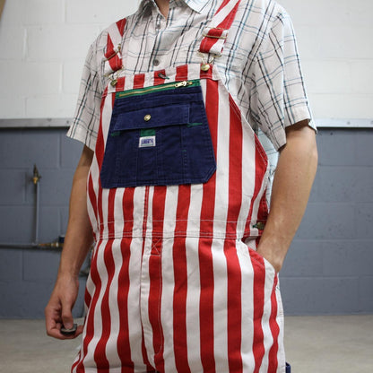 Vintage stripe baggy liberty dungarees 00s denim overalls red white USA perfect festival /skate wear