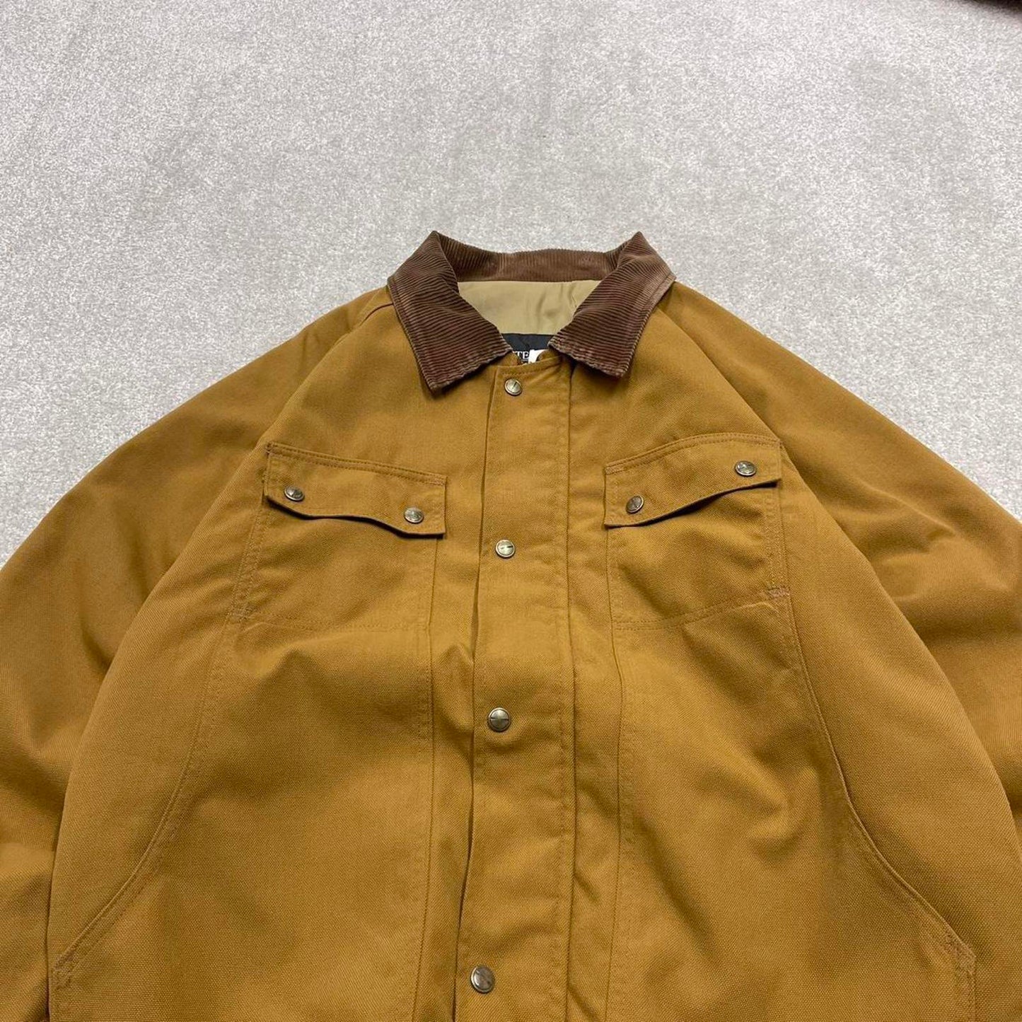 90s Vintage workwear jacket large tan canvas  Michigan style chore coat