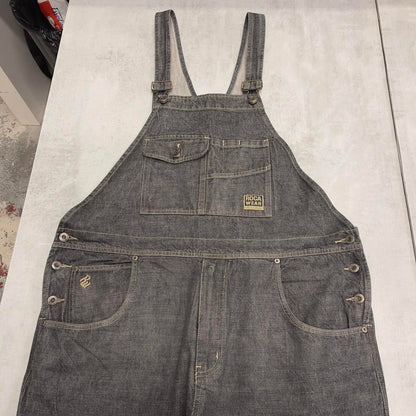 Baggy Rocawear dungarees W42L34 black grey embroidered y2k style overalls vintage denim double knees