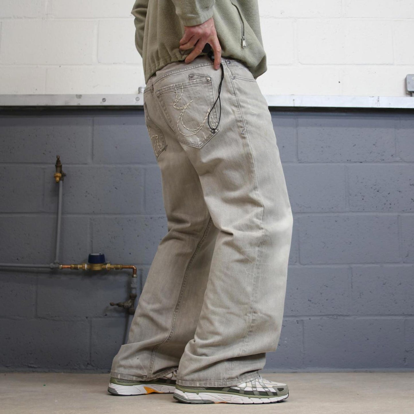 Y2K embroidered bootcut jeans embroidered grey Loose Ecko Unltd denim skater style pants