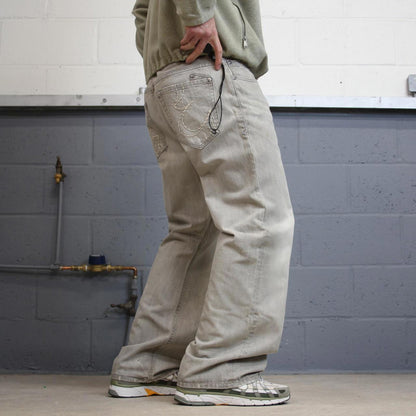 Y2K embroidered bootcut jeans embroidered grey Loose Ecko Unltd denim skater style pants