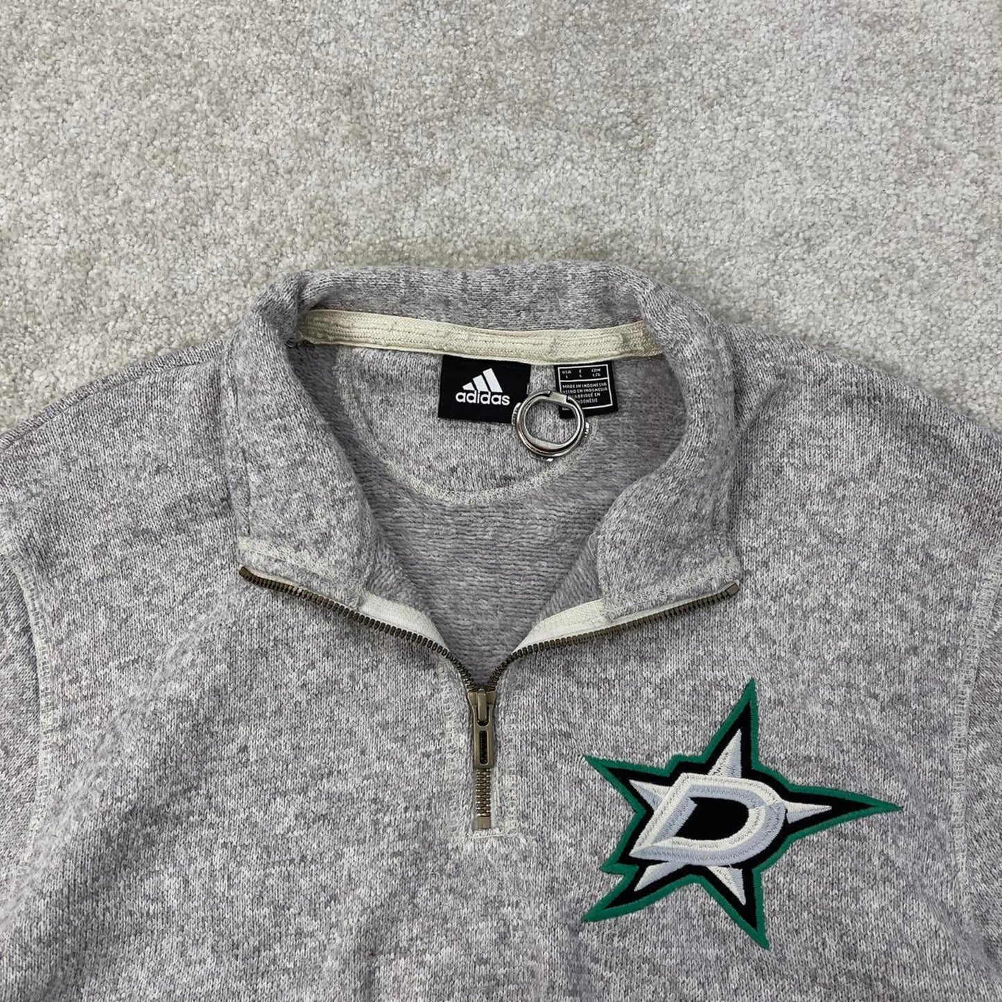Y2K Adidas NHL fleece Large grey knit style pullover 1/4 zip embroidered logo