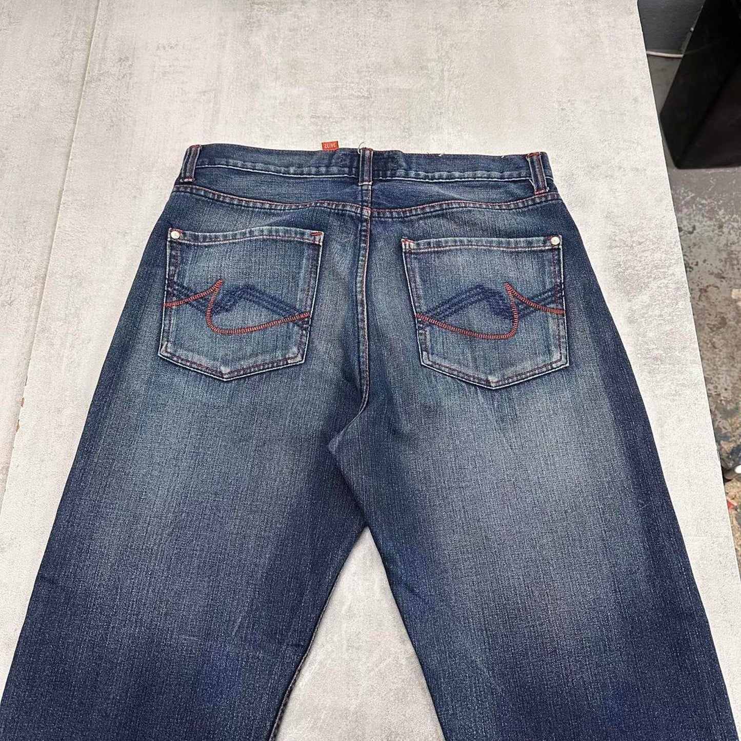 Blue embroidered Premium jeans W36L32 y2k style loose denim pants