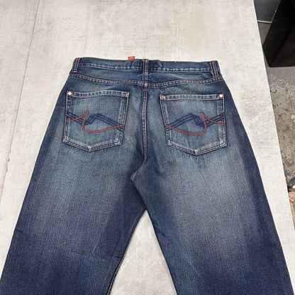 Blue embroidered Premium jeans W36L32 y2k style loose denim pants