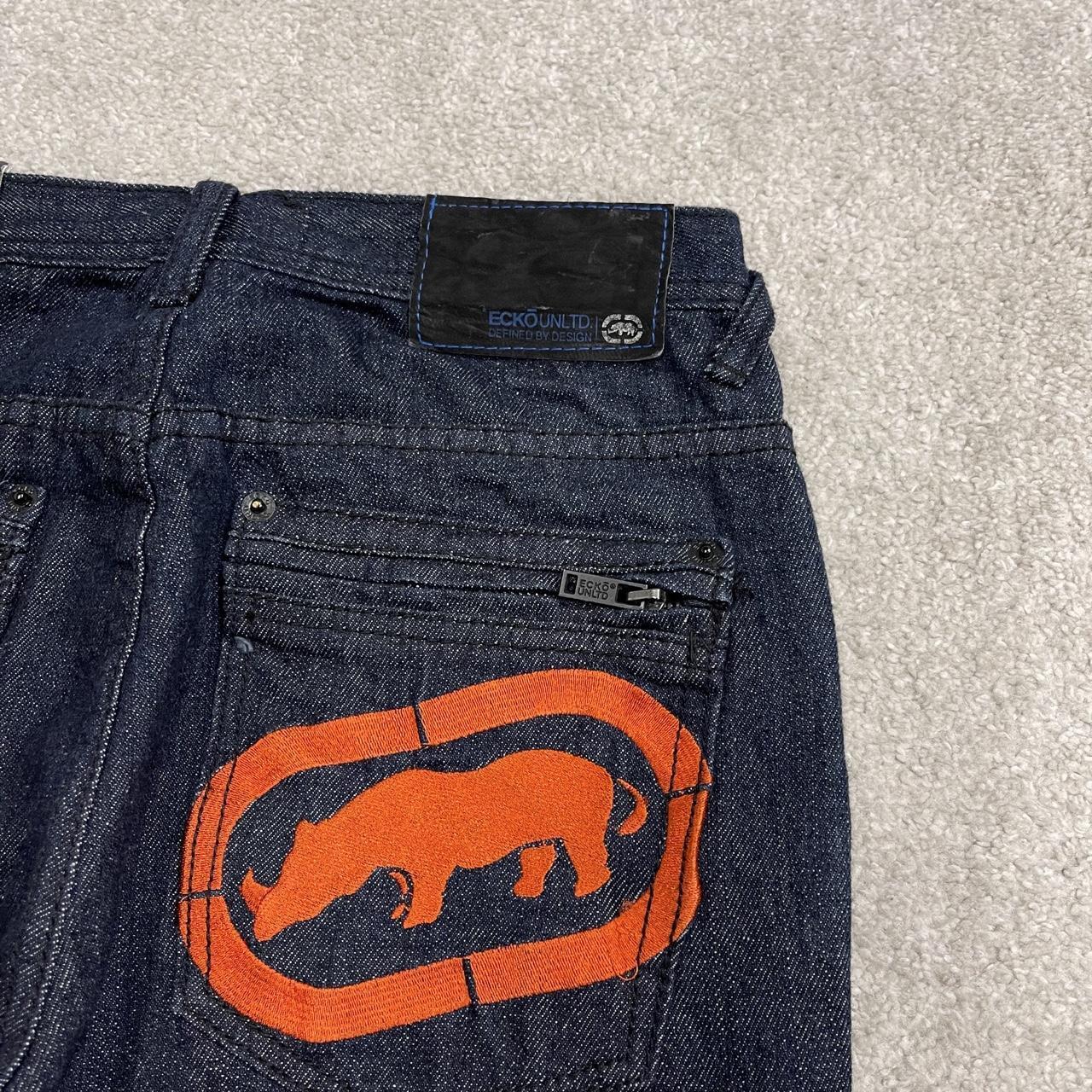 Y2K Ecko Unltd embroidered jeans W26L27 navy blue denim Loose embroidered design jeans big logo