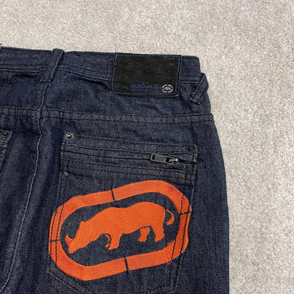 Y2K Ecko Unltd embroidered jeans W26L27 navy blue denim Loose embroidered design jeans big logo