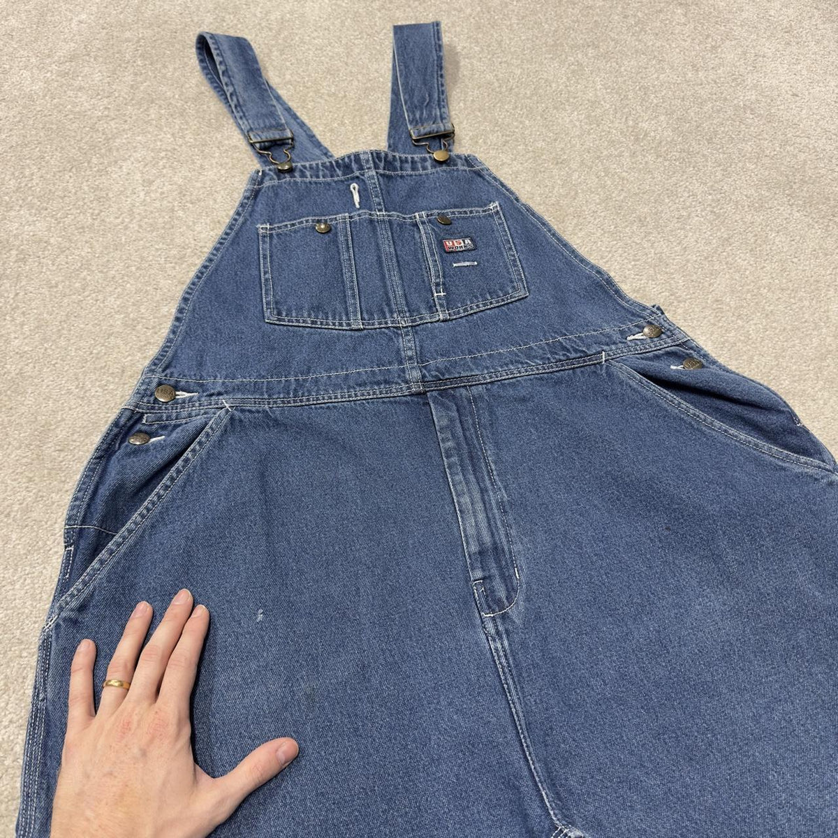 Vintage denim dungarees 00s USA works overalls blue Patch logo and adjustable straps