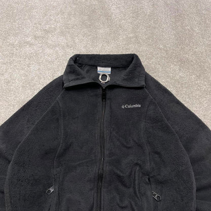 00s Columbia technical fleece M women's black full zip up y2k style autumn adjustable waist