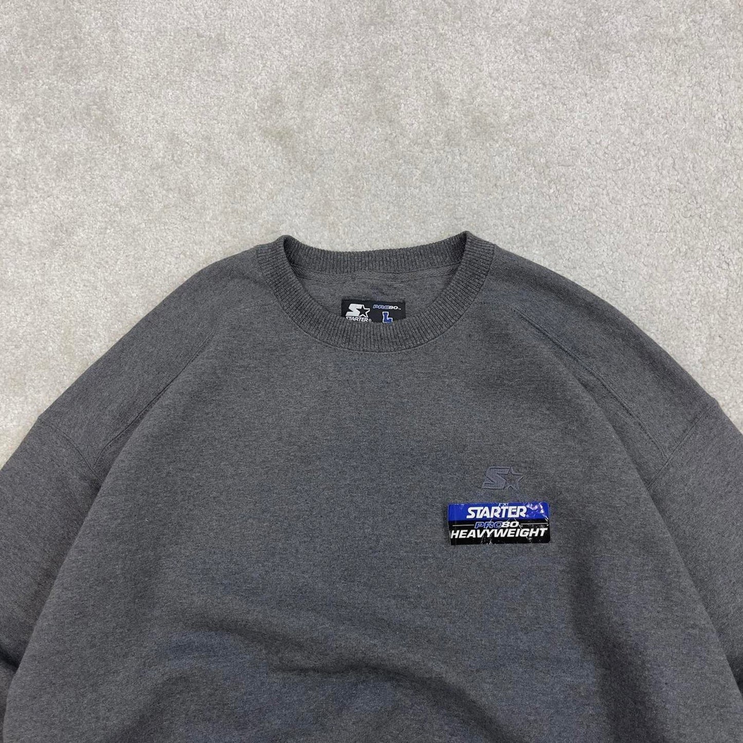Grey Starter sweatshirt Large boxy y2k 00s style pull over jumper embroidered logo heavyweight