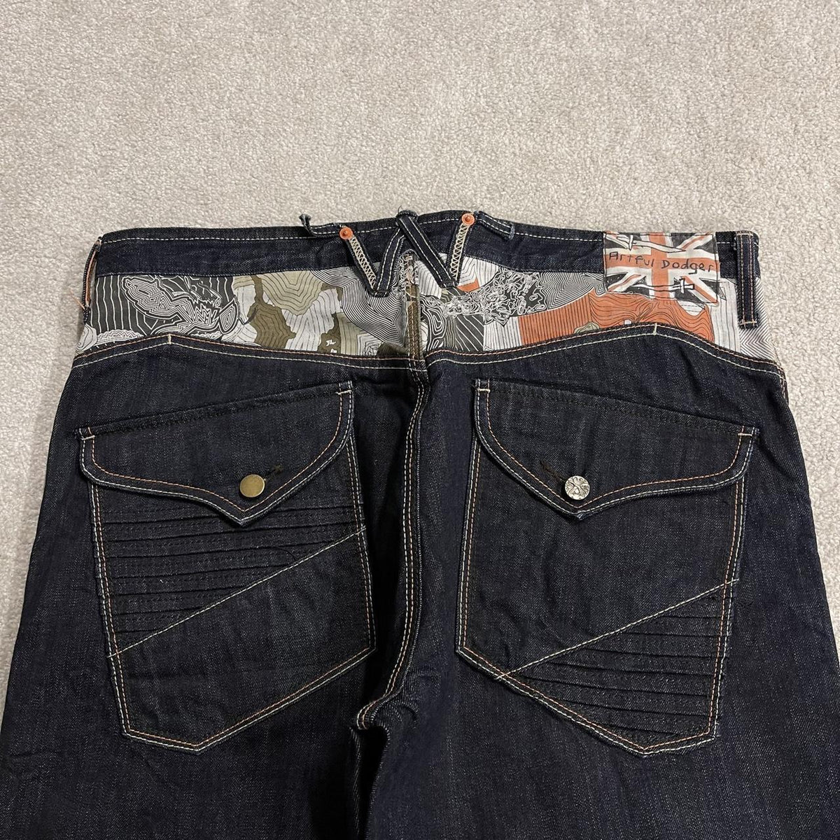 Y2K Artful Dodger Cutter Lads jeans navy straight leg big design hip hop style pants