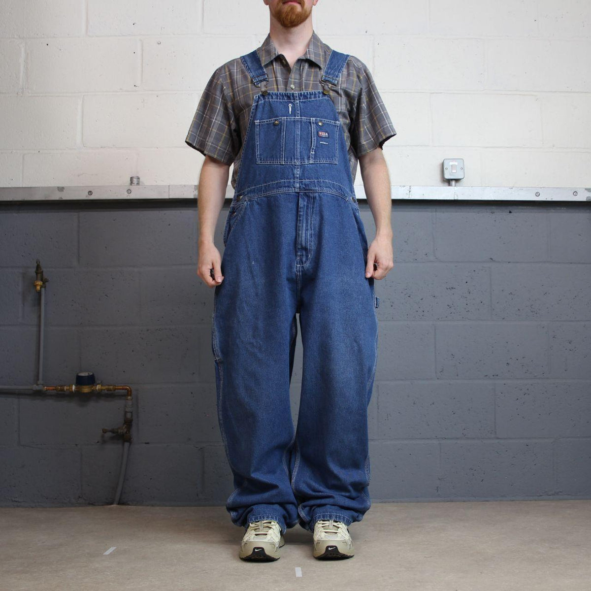 Vintage denim dungarees 00s USA works overalls blue Patch logo and adjustable straps