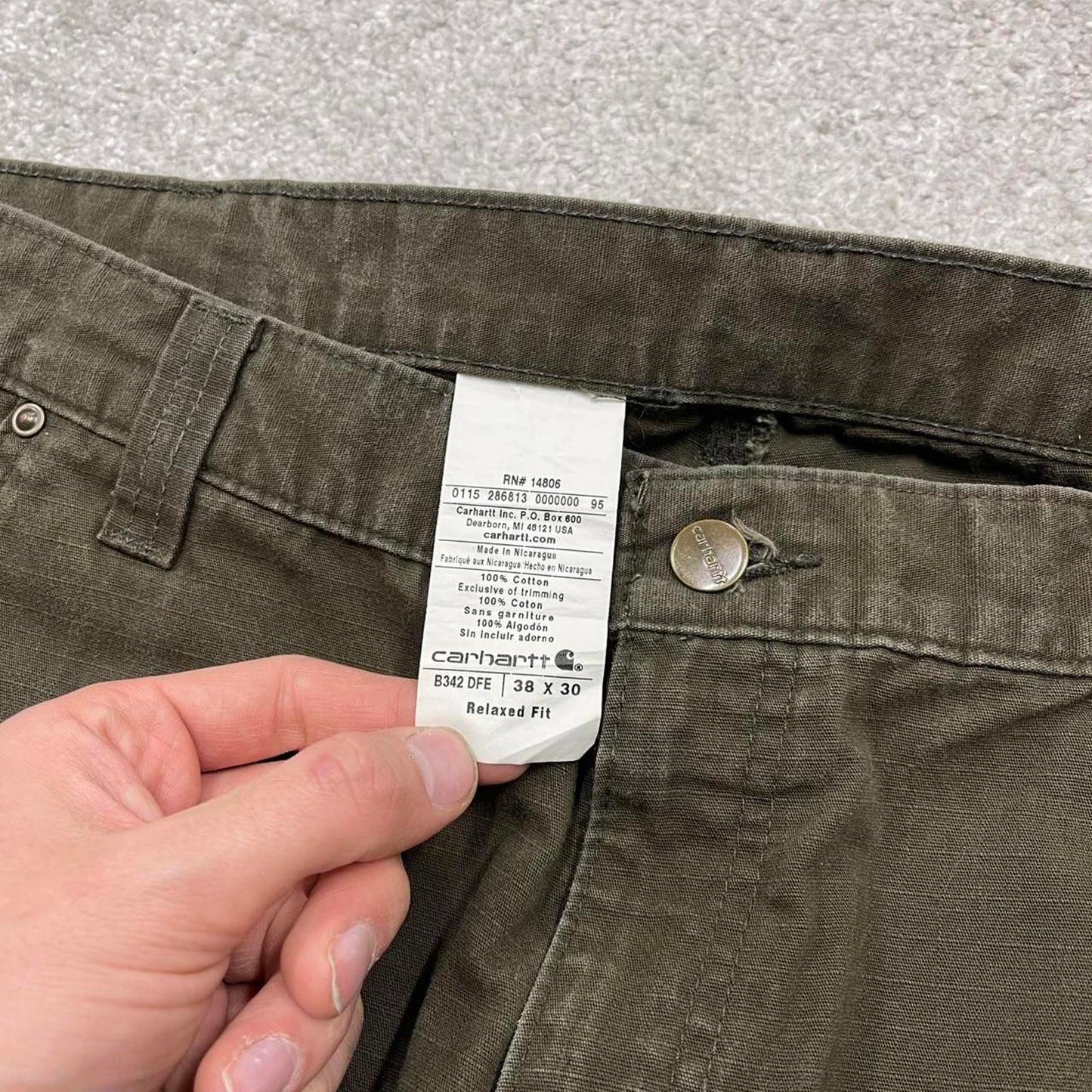 Y2k Carhartt cargo work pants Khaki green Loose skater style double knee carpenter trousers