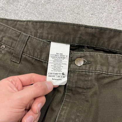 Y2k Carhartt cargo work pants Khaki green Loose skater style double knee carpenter trousers