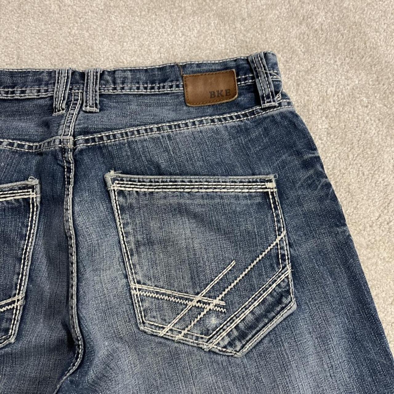 BKE baggy denim shorts y2k white stitch blue Surf summer style jorts perfect for festival