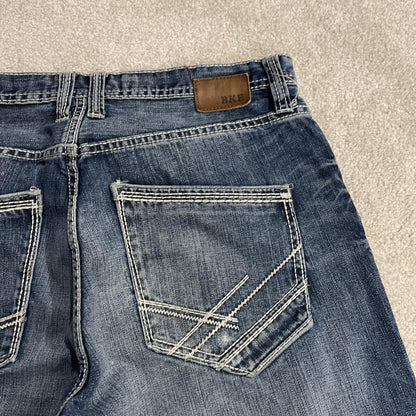 BKE baggy denim shorts y2k white stitch blue Surf summer style jorts perfect for festival