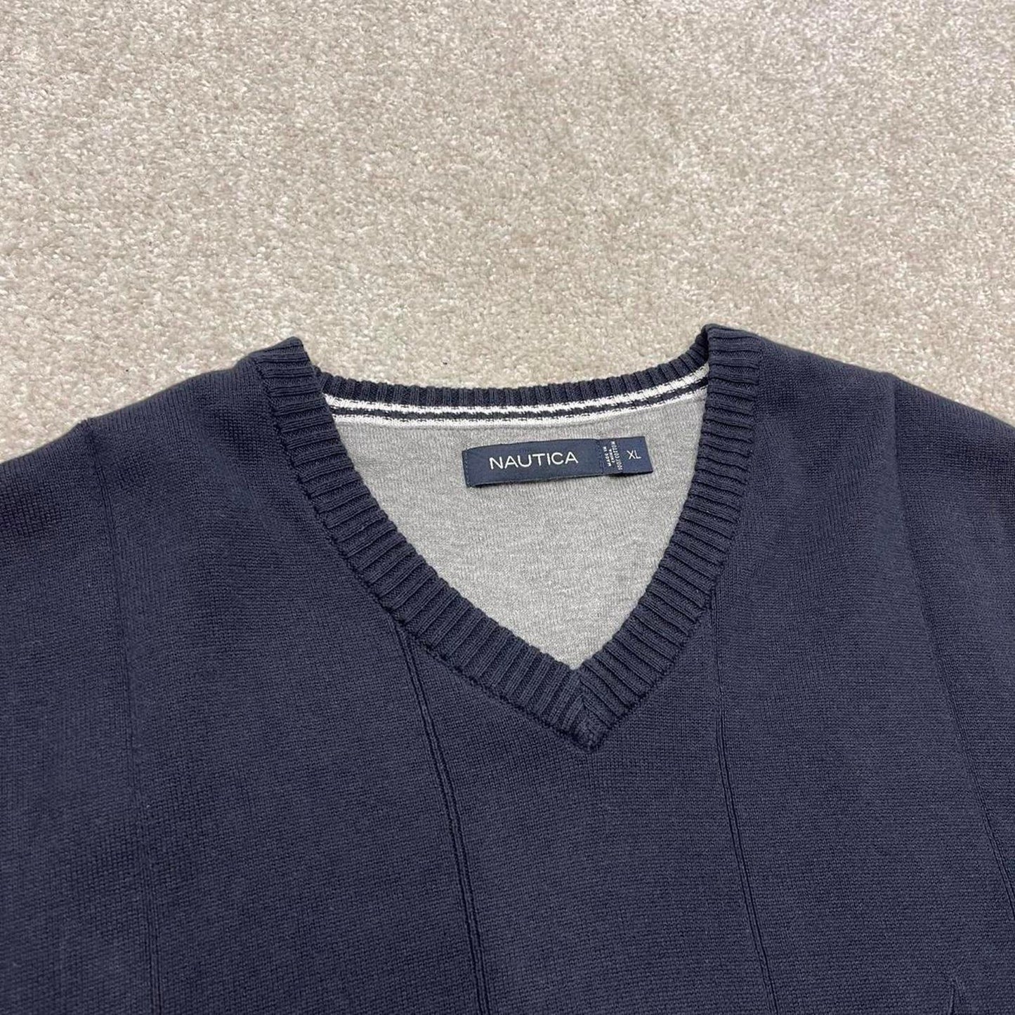 Y2k Nautica knit sweater vest XL men's navy knitted grandad V neck pull over y2k 00s style
