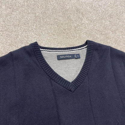 Y2k Nautica knit sweater vest XL men's navy knitted grandad V neck pull over y2k 00s style