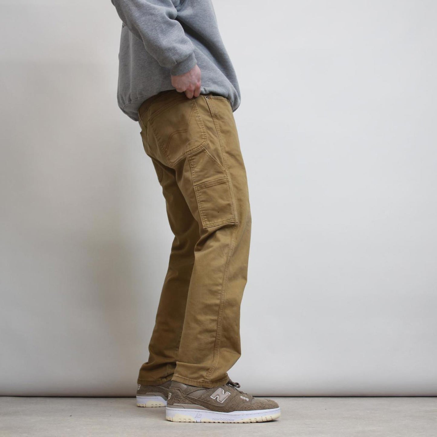 Mens Dickies carpenter jeans W38 L30 tan slim cargos waist patch