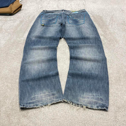 Blue Akademiks jeans W38L34 loose leg denim y2k style skater pants casual wear autumn embroidered