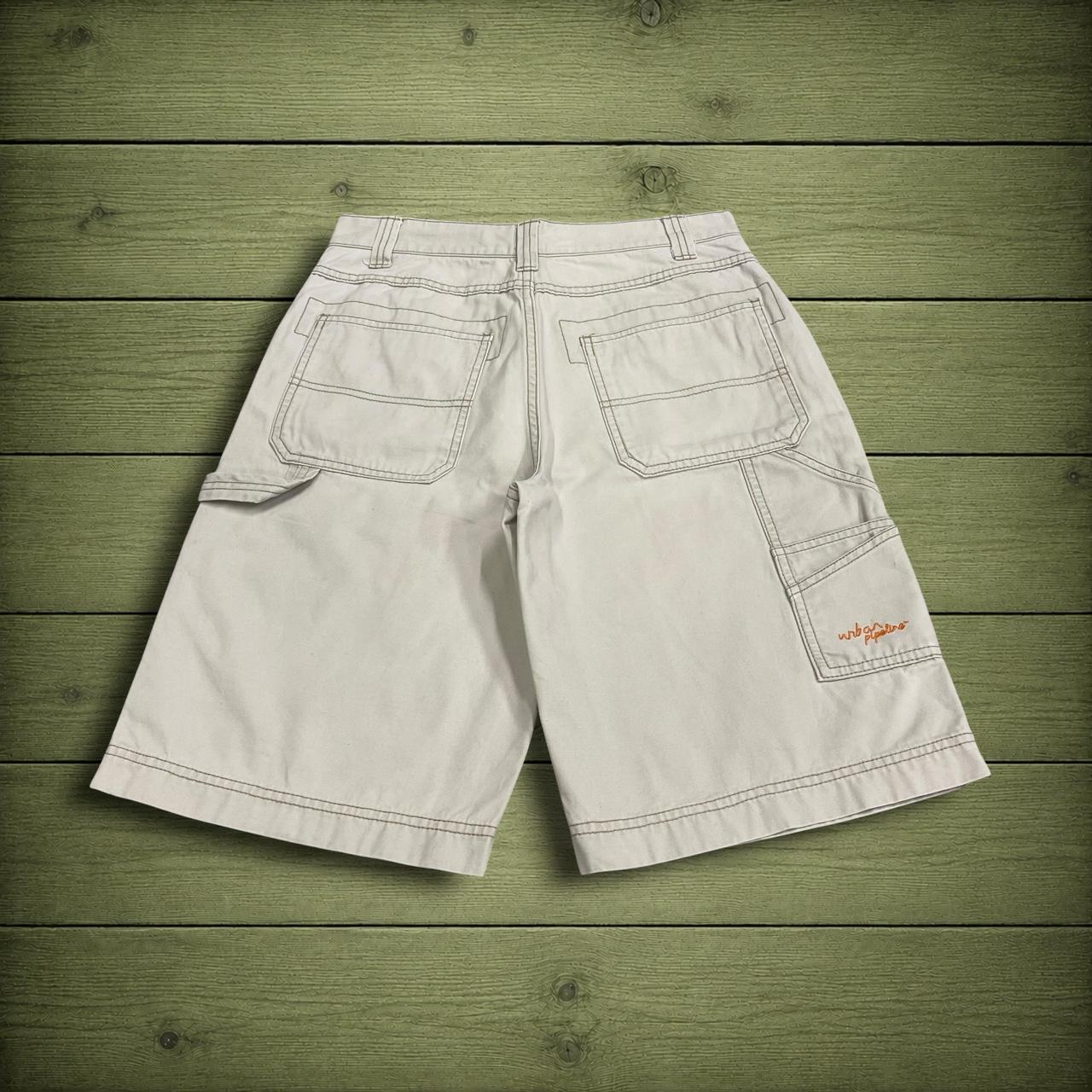 Y2K Urban Pipeline carpenter shorts beige 100% cotton denim jorts with embroidered logo