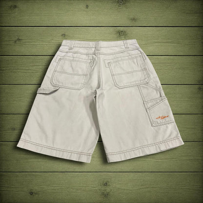 Y2K Urban Pipeline carpenter shorts beige 100% cotton denim jorts with embroidered logo