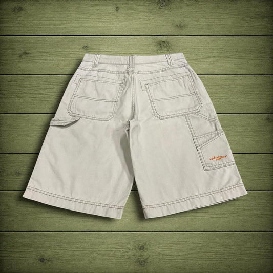 Y2K Urban Pipeline carpenter shorts beige 100% cotton denim jorts with embroidered logo