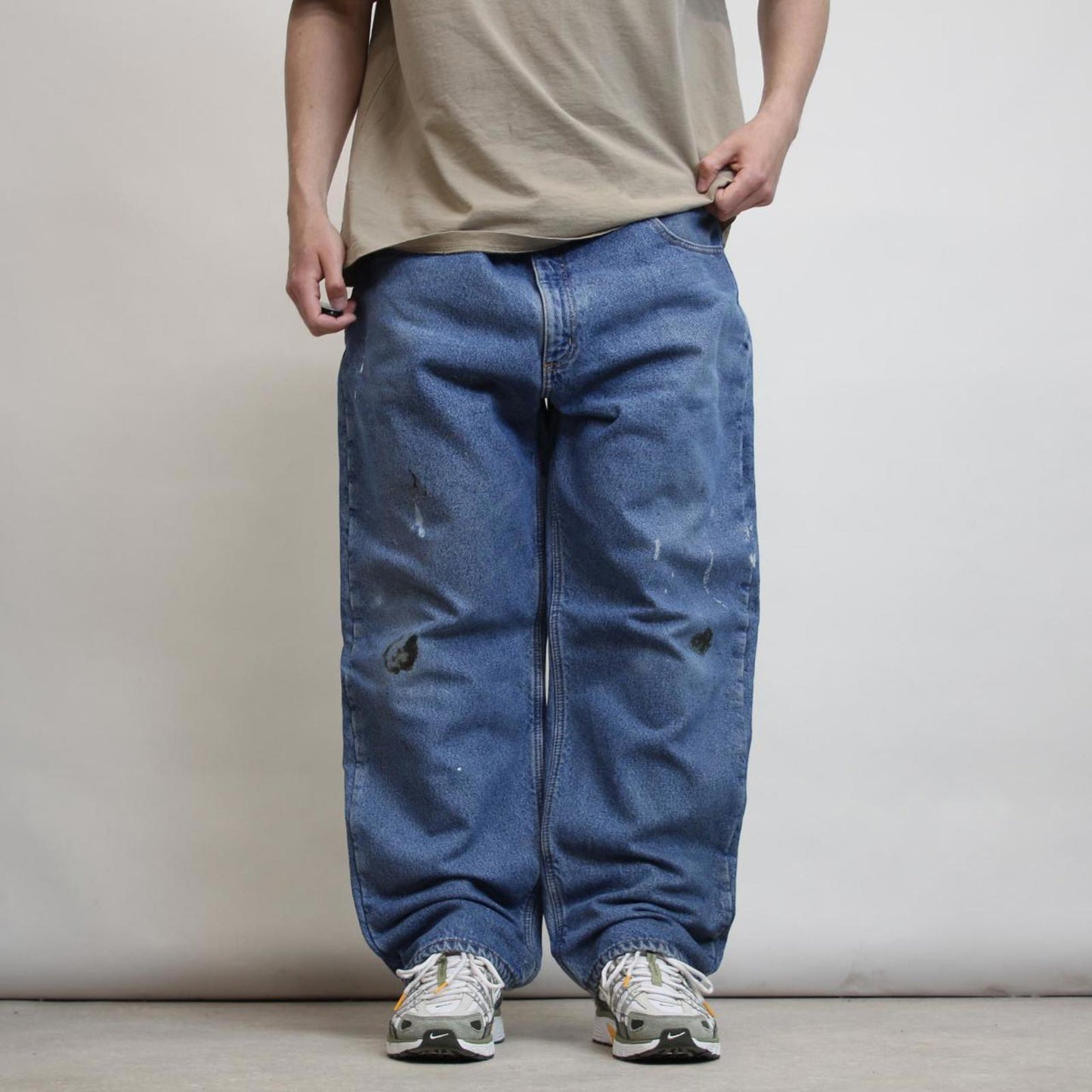 Mens Carhartt jeans W42 L30 blue thick fleece lined 90s style skater work jeans